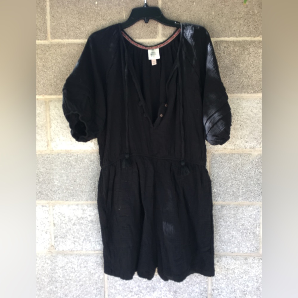 Knox Rose Women's Gauze Romper Short Sleeve Size XXL Black Stretch Waist Cotton